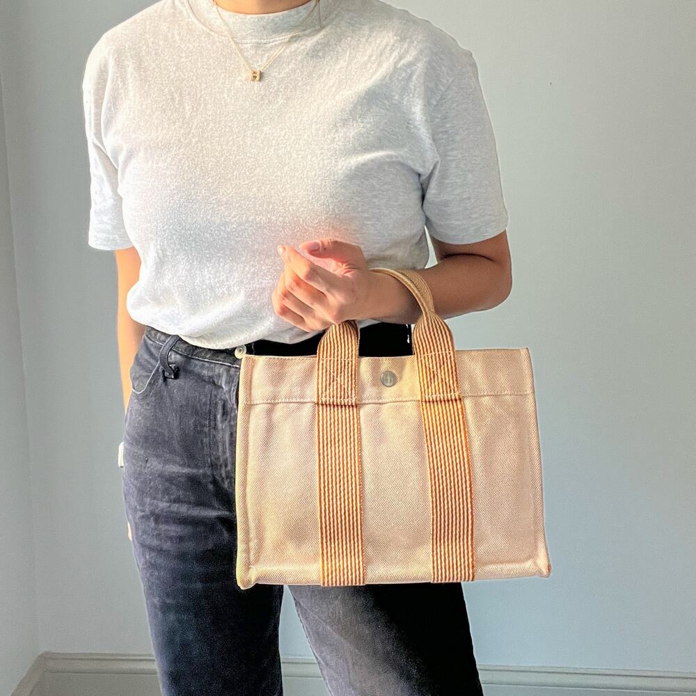 Hermes Peach Canvas Fourre Tout PM Tote Bag - Picture 2 of 11